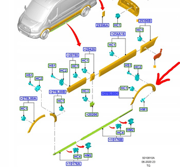 NAKŁADKA LISTWA BŁOTNIKA TYŁ PRAWA FORD TRANSIT 2019- OE