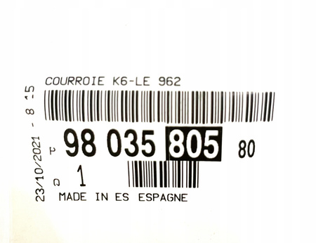 Citroen OE pasek klinowy wielorowkowy 9803580580