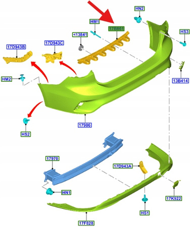 ABSORBER ZDERZAKA TYŁ FORD FOCUS SEDAN 2018- OE 2102685 _ JX7B-17B861-B1A