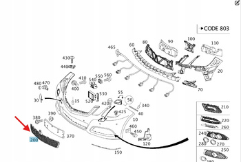 KRATKA ŚRODKOWA ZDERZAKA PRZÓD MERCEDES E klasa W212 OE A2128851253