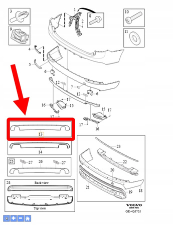 DYFUZOR DOKŁADKA ZDERZAKA TYŁ VOLVO XC90 2016-2021 OEM/OE 31477026