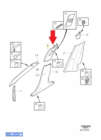 Lewa górna osłona słupka Volvo V40 OE 39815643