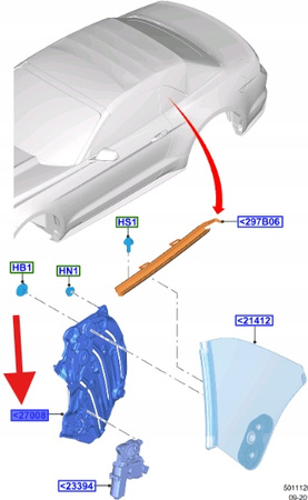 REGULATOR SZYBY LEWY TYŁ FORD MUSTANG 2015- 2231581 _ FR3B-7627009-AL