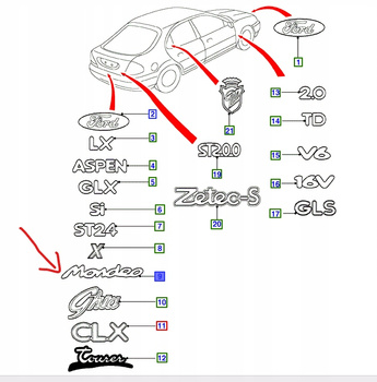 EMBLEMAT KLAPY BAGAŻNIKA Z NAZWĄ FORD MONDEO Mk2  _ 6898857 _ 93BB-A42528-AA