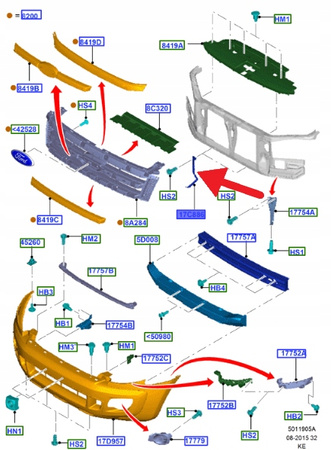 UCHWYT ZDERZAKA LEWY PRZÓD RANGER 2011- OE 5270060 _ AB39-17A794-AC