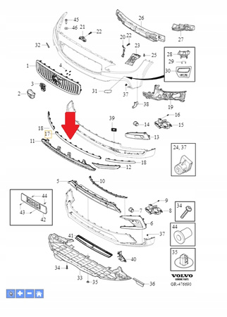 LISTWA CHROMOWANA ZDERZAKA PRZÓD VOLVO S90 V90 2017- OE 32227398