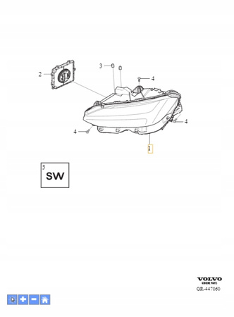 Lewy reflektor Volvo S90 OE 31655764