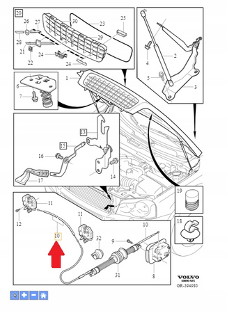 LINKA OTWIERANIA MASKI POKRYWY SILNIKA VOLVO XC90 2003- OE 9483814