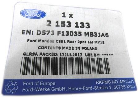 DYWANIKI GUMOWE TYLNE FORD MONDEO Mk5 2014- 2153133 _ DS73-F13035-MB3JA6