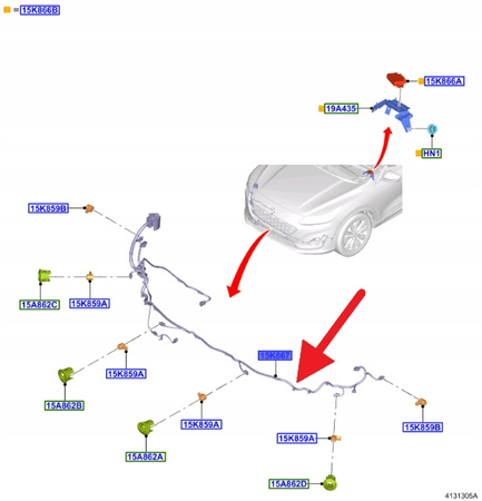 WIĄZKA CZUJNIKÓW PARKOWANIA PRZÓD FORD KUGA 20- 2460470 _ LX6T-15K867-EAAPC