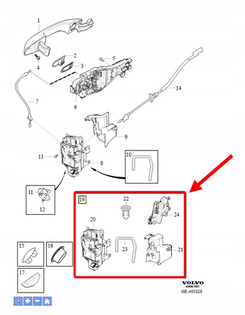 ZESTAW ZAMKA DRZWI PRAWY TYŁ VOLVO XC90 2016- OEM/OE 32310865