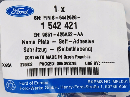 EMBLEMAT TYŁ FORD KA Mk2 2008- _ 1542421 _ 9S51-425A52-AA