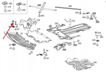 PRAWY UCHWYT OSŁONY SILNIKA DOLNY MERCEDES C klasa W205 OE A2055240240