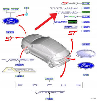EMBLEMAT NAPIS "TREND" TYŁ FORD FOCUS Mk4 2018- OE 2195806 _ JX7B-42528-FA