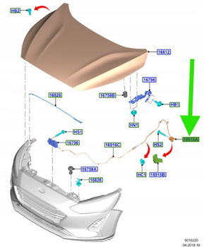 LINKA OTWIERANIA MASKI PRZÓD FORD FOCUS 2018- OE 2723233 _ JX7B-16C657-AF