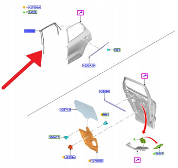 USZCZELKA SZYBY DRZWI LEWY TYŁ FORD KUGA 2020- 2595822 _ LV4B-S25825-DD