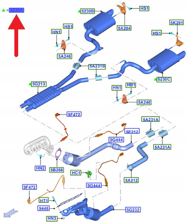 TŁUMIK ŚRODEK TYŁ 5.0 V8 FORD MUSTANG 2015- 17 OE 1902409 _ FR33-5G213-GK