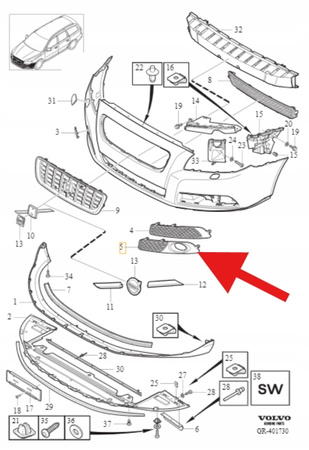 KRATKA ZAŚLEPKA ZDERZAKA LEWY PRZÓD VOLVO V70 2008- OE 30796612