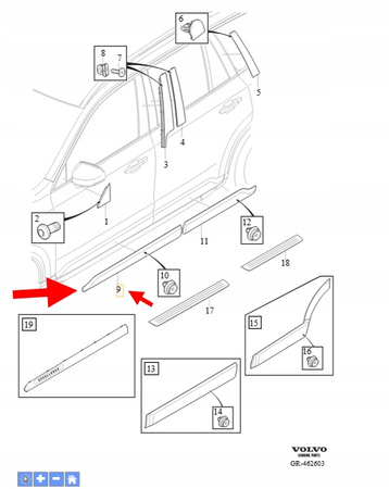 LISTWA CHROMOWANA DRZWI PRAWYCH PRZÓD VOLVO XC90 2016- OEM/OE 39843008