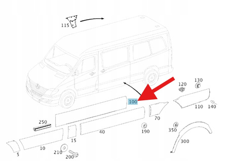 LISTWA DRZWI PRZESUWNYCH LEWYCH MERCEDES SPRINTER W906 A90669016009B51