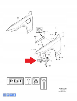 ŚLIZG MOCOWANIE BŁOTNIKA PRAWY PRZÓD VOLVO S60 2019- OE 32348054