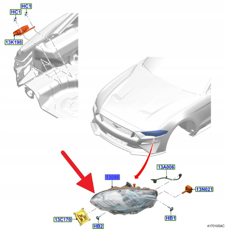 LAMPA LED LEWY PRZÓD POZIOM 4 FORD MUSTANG 2017- OE 2305306 _ JR3B-13006-BK