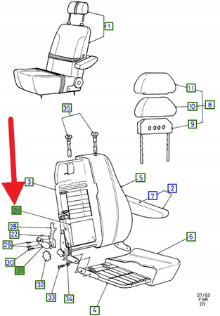 PODPORA LĘDŹWIOWA SIEDZENIA FORD TRANSIT 1991- 1216081 _ 2C11-V64842-AA