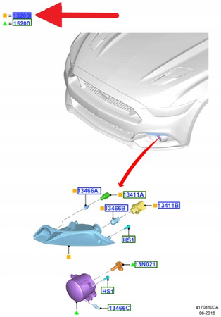 KIERUNKOWSKAZ I POSTOJÓWKA PRAWA MUSTANG 15- 17 OE 5346165 _ FR3B-13200-BD