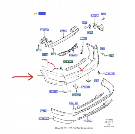 ZDERZAK TYLNY FORD MONDEO Mk4 KOMBI 2010-2014 1704621 _ BS71-N17906-BBXWAA