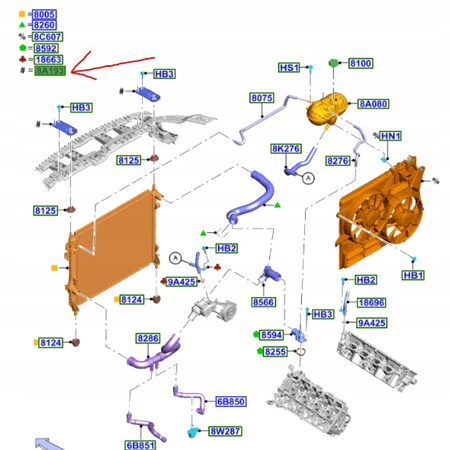 MOCOWANIE CHŁODNICY FORD MUSTANG Mk6 5.0 V8 2017-_2161683_JR33-8K202-AA