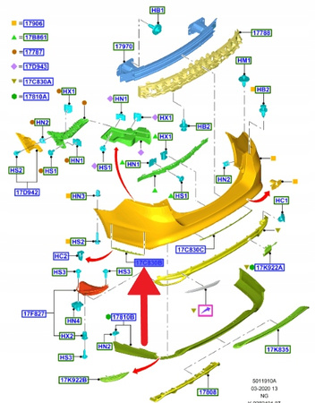 LISTWA LEWA ZDERZAKA TYŁ CHROM MONDEO 2019- OE 2366159 _ KS7B-17D822-BASMA4