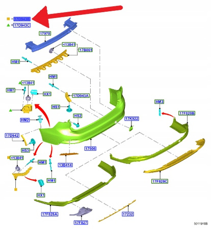 ŚLIZG ZDERZAKA PRAWY TYŁ FORD FOCUS KOMBI 2018- 2362713 _ JX7B-N17E850-CE