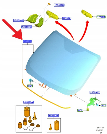 SZYBA PRZEDNIA OGRZEWANA FORD COURIER 2014- OE 2570458 _ ET76-A03100-FK