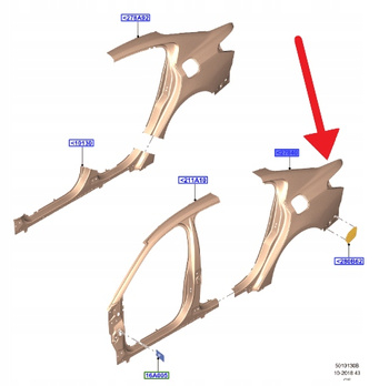 BŁOTNIK LEWY TYŁ FORD FOCUS SEDAN 2018- OE 2206887 _ JX7B-F27851-AA