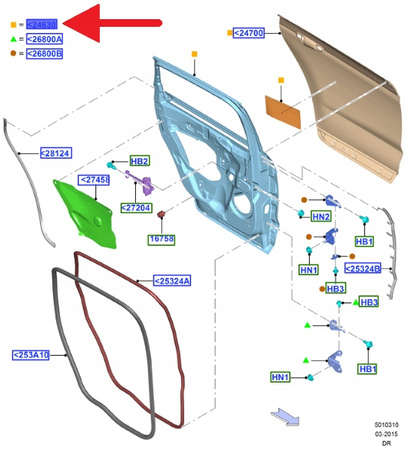 DRZWI PRAWY TYŁ FORD GALAXY 2015- 19 OE 2416501 _ EM2B-U24630-AAC