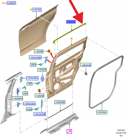 USZCZELKA GÓRNA DRZWI TYLNYCH LEWA FORD C-MAX 10- 1805670 _ AM51-U25315-AF