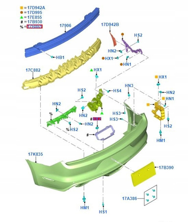 UCHWYT ZDERZAKA TYŁ FORD MUSTANG Mk6 2015- 5340190 _ FR3B-17B861-AC 