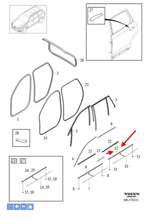 LISTWA OZDOBNA SZYBY DRZWI PRAWY TYŁ VOLVO XC90 2016- OEM/OE 32342092
