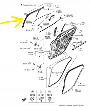 Prowadnica (L) szyby, drzwi - Mazda 3 BP_BDMT7360ZF