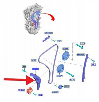 LEWY ŚLIZG ŁAŃCUCHA ROZRZĄDU 1.5 EB FOCUS KUGA 20- 2247862 _ JX6G-6K255-BA