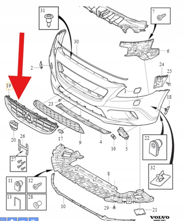 KRATKA GRILL ATRAPA CHŁODNICY ZDERZAKA VOLVO V40 CC 2013- OE 31290910