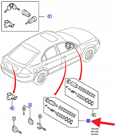 ZESTAW BĘBENKA DRZWI LEWA FORD MONDEO 2000- 4386702 _ 1S7A-A220K51-BB