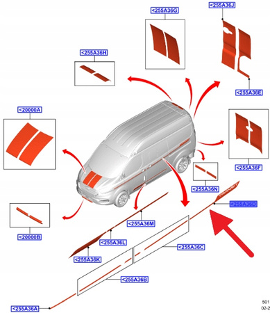 PASEK STYLIZACYJNY BOKU PRAWY FORD CUSTOM 2018- OE 2311728 _ JK2J-291C52-EC