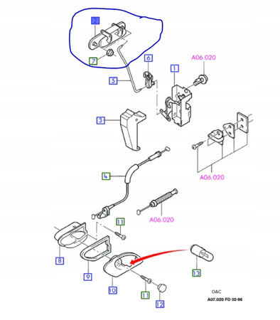 Ford OE 1099747 - KLAMKA ZEWNĘTRZNA DRZWI PRAWYCH _ 1099747 _ 95BB-F26600-ACXWAA