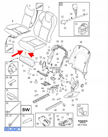 TAPICERKA SIEDZISKA FOTELA PRZÓD VOLVO XC90 2016- V90 S90 OEM/OE 31498849