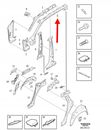 ZEWNĘTRZNE WZMOCNIENIE SŁUPKA A LEWA GÓRA VOLVO XC90 2016- OEM/OE 31416329