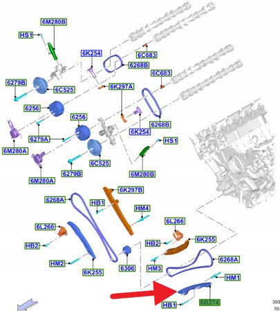 ŚLIZG ŁAŃCUCHA ROZRZĄDU 5.0 FORD MUSTANG 2017- 23- 2117733 _ JL3E-6B274-CA