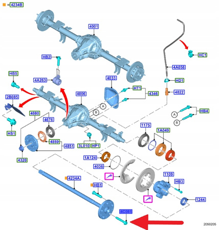 ZESTAW ŚRUB PÓŁOSI TYŁ M12 X70 FORD TRANSIT 2014- 1818635 _ BK3W-4C081-AA