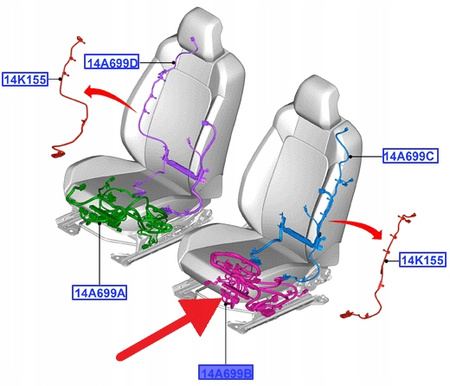 WIĄZKA FOTELA LEWY PRZÓD MUSTANG 2015- 2023 OE 5278727 _ EU5T-14D231-DAC