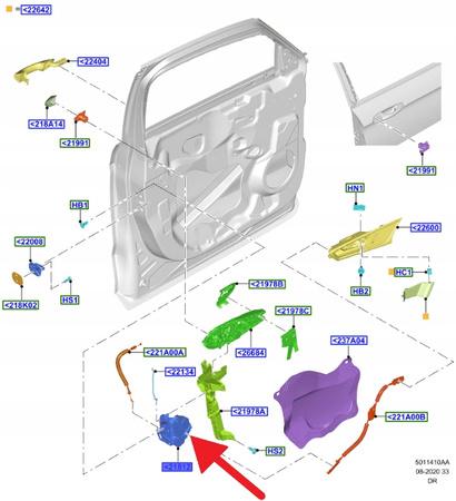 ZAMEK DRZWI PRAWY PRZÓD FORD S-MAX GALAXY 2015- OE 2038955 _ EM2A-U21812-DD